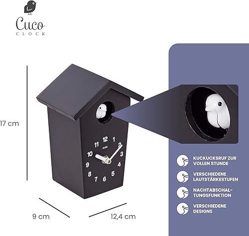Cuco Clock Mini Horloge Coucou HOCHHAUS 17 x 12,4 x 9cm, Moderne, Quartz, Nuit - Nail Gallerys