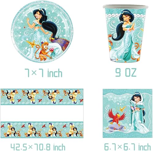61Pcs de fournitures de fête pour princesse Jasmine, set comprenant une nappe, des assiettes, des tasses et des serviettes pour une baby shower, un mariage, un anniversaire (20 invités). - Nail Gallerys