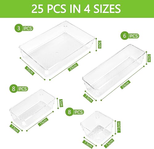 Organisateur Tiroir, 25 PCS Rangement Bureau Organisateur,4 tailles boîtes de Organisateur de Tiroir pour Les Cuisines/Bureaux/Chambres - Nail Gallerys