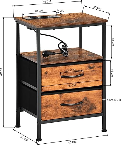 EGGREE Lot de 2 Tables de Chevet avec Station de Charge, Petite Table de Chevet avec tiroirs en Tissu et étagère pour Chambre à Coucher, Petits espaces, Table de Chevet avec Ports USB et Prises. - Nail Gallerys