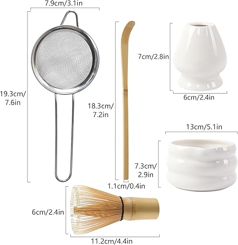 Lot de 5 ensembles à thé matcha avec fouet et bol, kit à matcha pour cérémonie en céramique, cadeau pour les amateurs de thé (blanc) - Nail Gallerys