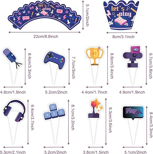 Lot de 48 Décorations et Emballages de Cupcakes de Jeu Vidéo pour Enfants, Garçons, Filles, Jeux sur Manettes de Jeu Vidéo, Décorations de Cupcakes pour Anniversaire de Joueur, Fête Prénatale - Nail Gallerys