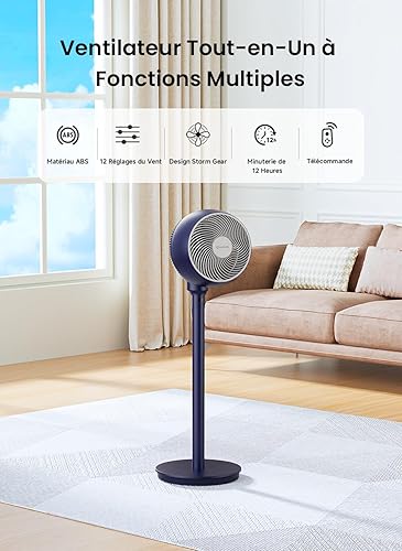 Airmate Ventilateur Silencieux, Pale de Ventilateur de 9', Ventilateur sur Pied à 12 Vitesses, 1600m³/h Super Flux d'air, Trois Hauteurs Réglables, Ventilateur Telecommande, Minuterie de 12 h - Nail Gallerys