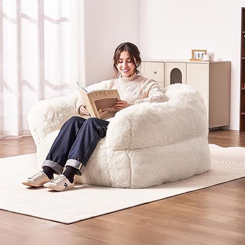 VEVOR Pouf avec Accoudoirs pour Adultes, Fauteuil Paresseux en Peluche Moelleux et Rembourrage en Mousse Haute Densité, avec Fermeture Éclaire, Sofa pour Chambre, Salle de Jeux, Salon, Beige - Nail Gallerys