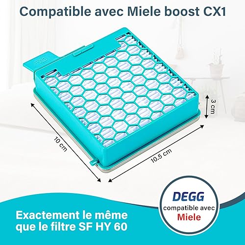 DEGG Kit de filtres - Compatible avec aspirateurs Miele Boost CX1 - Remplace SF-HY 60 & CX-FSF - Filtre HEPA et Anti-Poussière Fine - Ajustement parfait - Accessoires pour aspirateur - Nail Gallerys