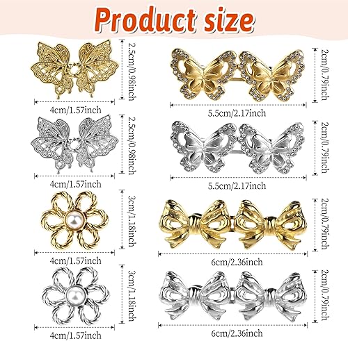Lot de 8 pinces de serrage réglables et détachables pour jeans, robes, jeans, robes, jeans, épingles à boutons supplémentaires pour vêtements et chemises (argent, doré) - Nail Gallerys