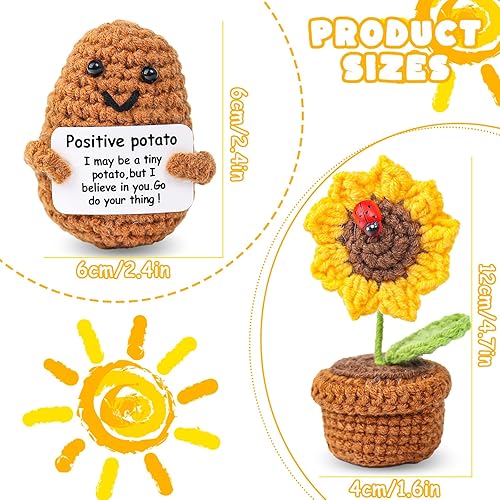 Gxhong Poupée de Pomme Terre, Tournesol tricoté et Mini Pommes de Terre, Tricot Pommes Terre Positif avec Cartes Positives, Ornement Tricoté pour garçons Filles Anniversaire Fête Décoration Cadeau - Nail Gallerys