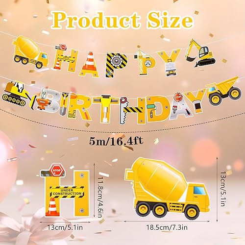 Décoration d'anniversaire garçon, bannière Happy Birthday, guirlande pour enfants, véhicule de construction, guirlande d'anniversaire, décoration de fête d'anniversaire, thème de construction, fête - Nail Gallerys