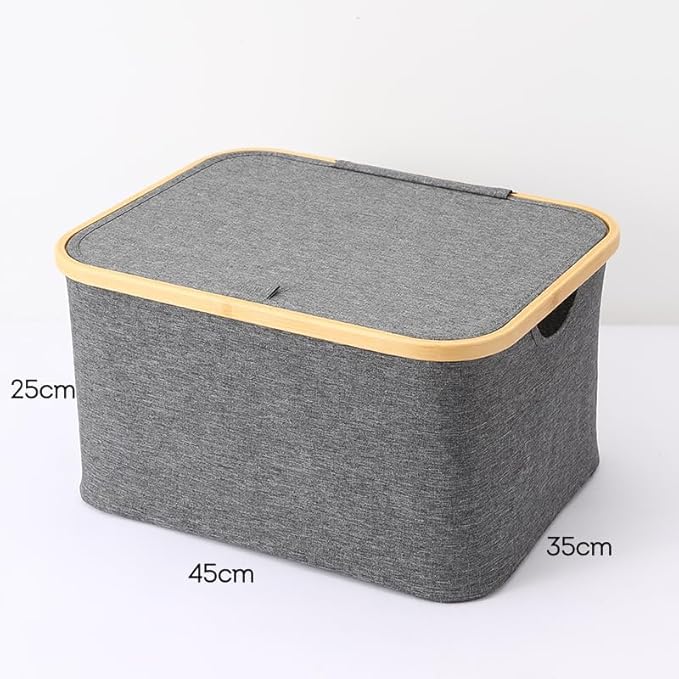 Panier à Linge avec Couvercle,40L Corbeille à Linge avec Poignées en Bambou, Bac a Linge Laundry Basket Pliable,Gris，20241204 - Nail Gallerys
