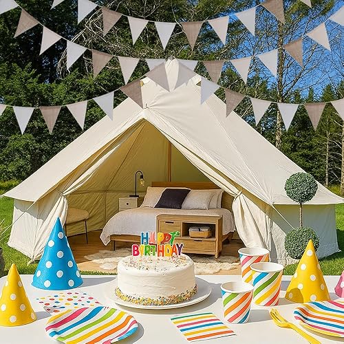 Guirlande Fanion Banderole Pennant Banner Réutilisable Fanion Guirlande pour intérieur et extérieur, Anniversaire, fête prénatale, Mariage, Jardin, décorations de fête à la Maison (Beige) - Nail Gallerys