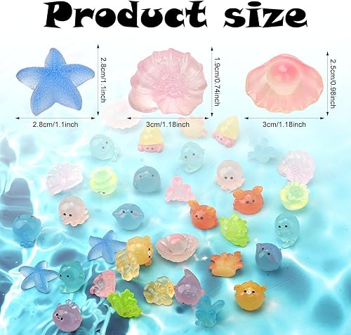 NQEUEPN 36pcs Figurines Lumineuses en Résine, Mini Figurines d'Océan Animaux Marins en Résine 18 Styles Ornements d'animaux Marins Animaux Océaniques Miniatures pour Aquarium Décoration Fête Jardin - Nail Gallerys