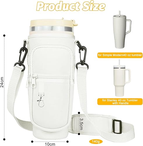 POFIBO Sac pour Bouteille d'eau pour Tasse Stanley - Porte-Bouteille d'eau avec Compartiment pour Téléphone Portable et Bandoulière Réglable, Water Bottle Carrier Bag pour Marche, Camping - Nail Gallerys
