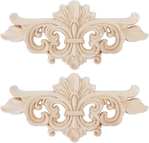 Moulures Décoratives pour Meubles Décalcomanies en Bois pour Meubles Bois 2 Pièces Fleur Sculptée Longue Onlay Applique Sculpture Décalcomanie Décoration de Meubles (#1: 16*7.5Cm) (16*7.5CM) - Nail Gallerys