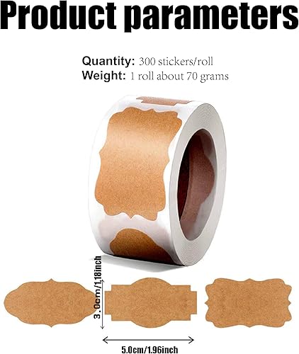 WeddHuis 300 Pièces Autocollants d'Étiquettes Kraft de 5 cm x 3 cm pour Bouteilles, Confitures, Bocaux, Cadeaux et Emballages - Papier Kraft Autocollant Idéal pour une Utilisation à la Main - Nail Gallerys