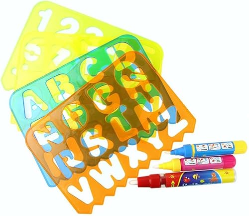 Lot de 4 pochoirs en forme de lettres de l'alphabet et chiffres - Règle décorative en plastique - Avec 3 stylos à gribouiller - Nail Gallerys