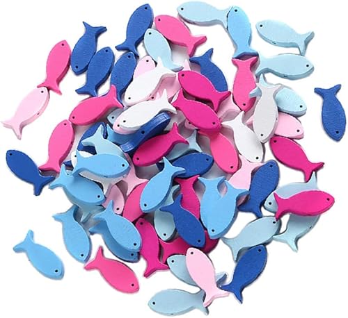 P Prettyia Lot de 50 décorations colorées en forme de poisson en bois pour loisirs créatifs, décorations colorées pour la maison - Nail Gallerys