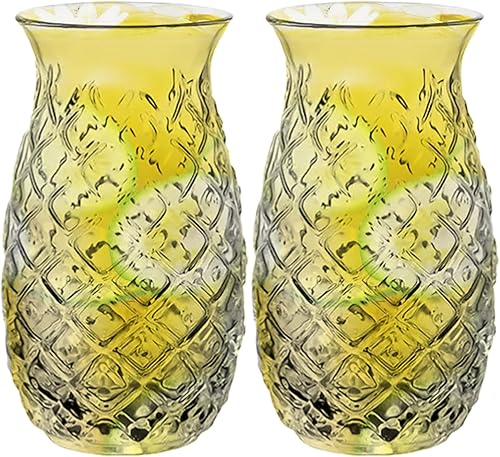 Ensemble de 2 verres à ananas, ensemble de verres à cocktail 16 oz, tasses à ananas transparentes, verres à boire créatifs jaunes en relief pour vin, le whisky, le jus, passent au lave-vaisselle - Nail Gallerys