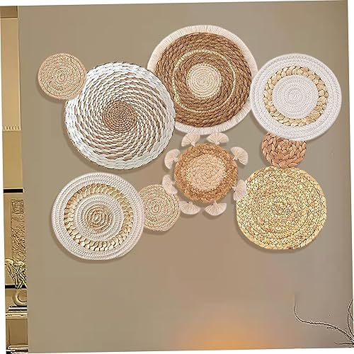 Ssguopte 9pcs décor Mural Boho, décoration Murale de Cuisine tissée Suspendue, Rustique Rustique Rond Plat d'herbe à rotin Art Mural en Osier pour la Maison de Chambre à Coucher - Nail Gallerys