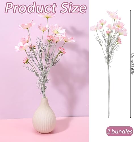 Lot de 2 plantes cosmos artificielles roses artificielles pour intérieur et extérieur, fleurs en tissu pour mariage, banquet, fête florale, maison, hôtel - Nail Gallerys
