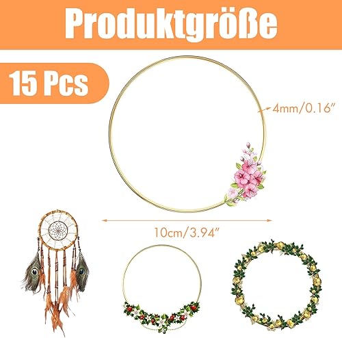 ATSGJLZN Lot de 15 Anneaux en métal pour Bricolage 10 cm x 4 mm 15Pcs Cercle Metal, 10cm Cercle Macramé pour Cercle Attrape Reve Couronne Noel Guirlande de Mariage - Nail Gallerys