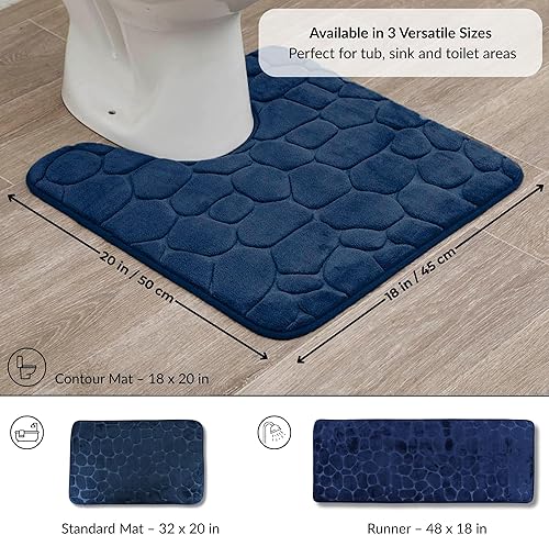 TENDANCE Tapis Contour WC Bleu Marine en Microfibre à mémoire de Forme 45 x 50 cm - Nail Gallerys