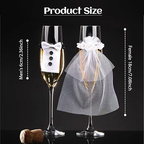 LUMOOM Lot de 4 flûtes à champagne pour mariage avec mariée et marié, décoration de bouteilles de vin, costume de mariage, décoration de table - Nail Gallerys