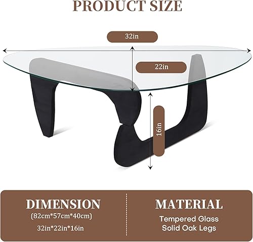 Table Basse Ovale en Verre Transparent, Base en Bois Naturel, Table Basse Triangulaire, Table Centrale à Cocktail en Verre trempé, Base en Bois Massif et Plateau en Verre trempé TR - Nail Gallerys