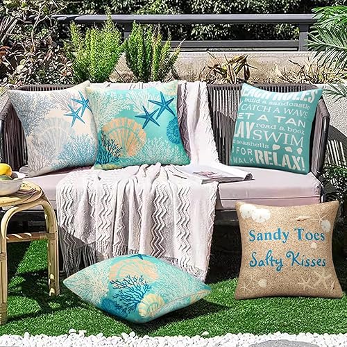 Housse de Coussin 40X40 Lot de 2 Housse Coussin Thème Plage Coquillage Océanique Taie Oreiller Extérieur Imperméable Coussin Decoratif pour Canapé Lits Chaises Voiture Salon Maison Décor - Nail Gallerys