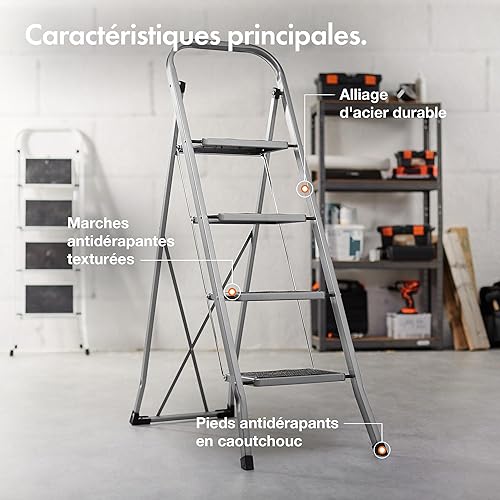 VonHaus Escabeau 2 Marches Antidérapant – Escabeau Pliable Facile à Ranger – Capacité Maximale de 150 kg – Échelle de Qualité pour Bricolage et Jardinage en Acier Durable - Nail Gallerys