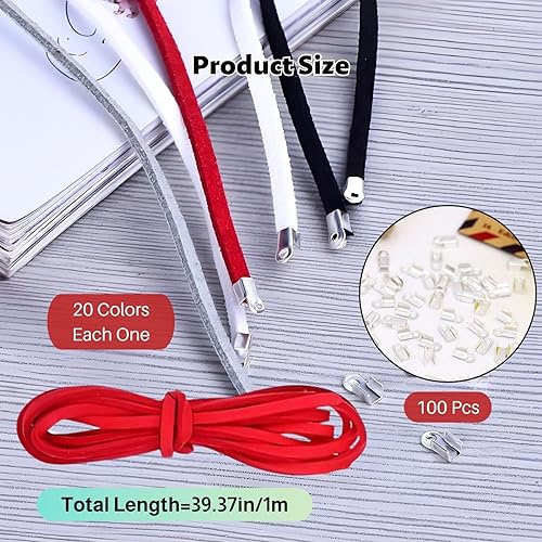 Lot de 20 cordons en cuir plat de 3 mm - 20 m (20 x 1 m) - Avec fermoir - Pour bricolage, bracelet, collier, cadeau, bijoux, artisanat - Nail Gallerys