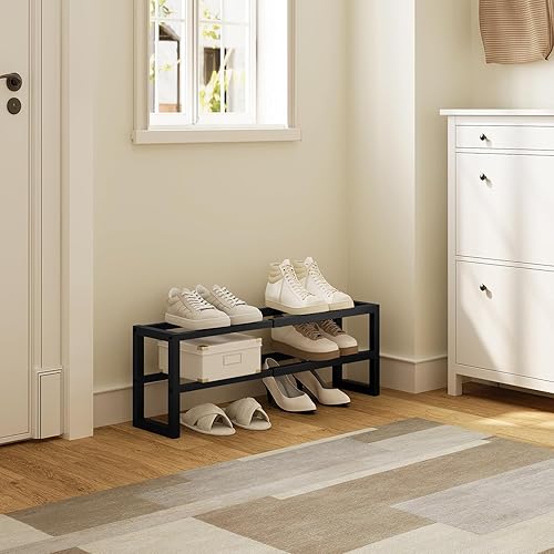 WOLTU Étagère Chaussures Extensible à 2 Niveaux, Rangement Chaussure, en Métal, Meuble Chaussure, Étagère Rangement Réglable pour Penderie, Couloir, Chambre, Entrée, Noir - Nail Gallerys