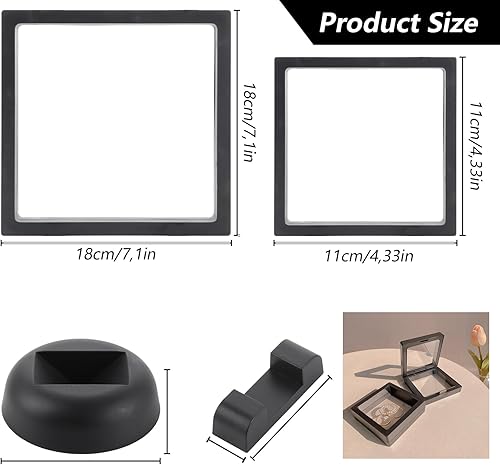 Lot de 10 cadres flottants 3D, 4 pièces de 18 cm et 6 pièces de 11 cm, porte-monnaie transparents flottants, avec base pour bagues, boucles d'oreilles, colliers, bracelets, bijoux - Nail Gallerys