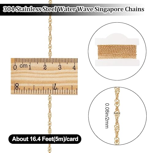 Beebeecraft 16.40 pieds (5 m)/Chaînes de Corde de Carte 304 chaînes de Singapour de Vague D'Eau D'Acier Inoxydable pour la Fabrication de Bijoux de Bracelet de Collier de Bricolage - Nail Gallerys