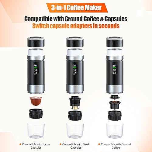 Machine à Cafe Portable, Cafetière Portable Chauffage Électrique, Machine a Expresso 20 bars Pour Maison, Camping, Voyage, 3 En 1 Compatible Avec Café Moulu Et Capsules NS, Réservoir D'eau De 80 ml - Nail Gallerys