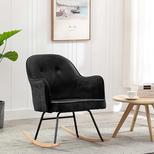 vidaXL Chaise à Bascule Fauteuil à Bascule de Salon Meuble de Salle de Séjour Siège de Salon Maison Intérieur Patio Extérieur Noir Velours - Nail Gallerys