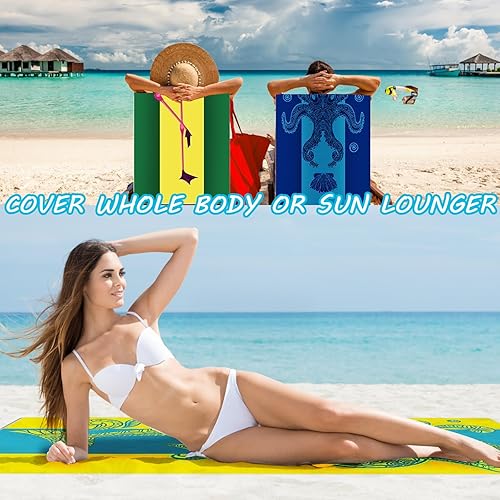Lot de 10 serviettes de plage surdimensionnées en microfibre à séchage rapide pour adultes, femmes, hommes, visage, mains, corps, voyage, piscine (couleur élégante, 90 x 180 cm, animaux de l'océan) - Nail Gallerys