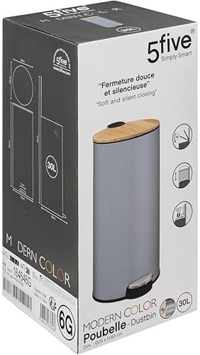5 five simply smart Poubelle avec couvercle en bambou Gris 30 l - Nail Gallerys