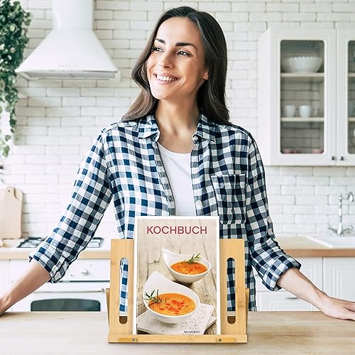 Relaxdays Repose-Livres en Bambou, 3 Niveaux, Pliable, pour Table, HxLxP: 22x34x18 cm, Support bouquins, Nature - Nail Gallerys