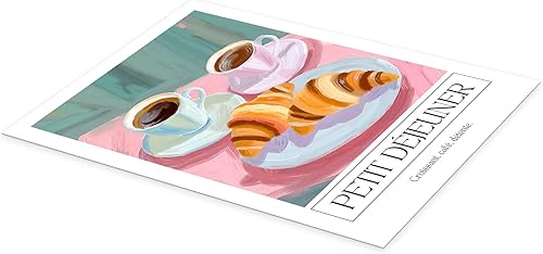 Petit Déjeuner - Croissant, Café, Détente Poster de Ohkimiko 13 x 18 cm Déco pastel Tableaux Décoration murale - Nail Gallerys