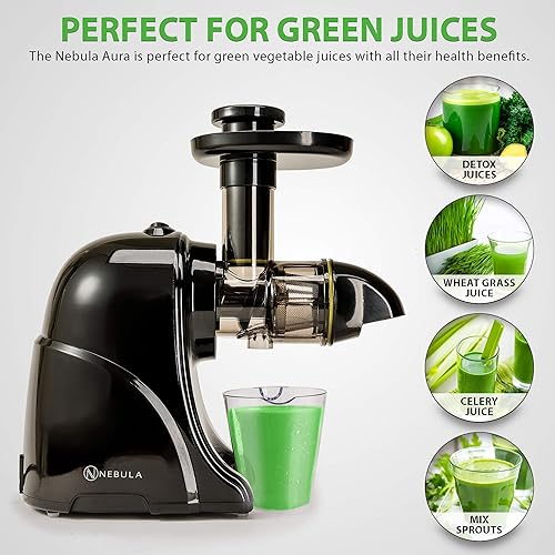 Nebula Extracteur Horizontal A Mastiquer Lentement | Presse A Froid pour Fruits et Légumes Entiers | Machine Ultra Silencieuse A 7 Étapes, 60 RPM | Facile A Nettoyer, Compatible Lave-vaisselle | Noir - Nail Gallerys