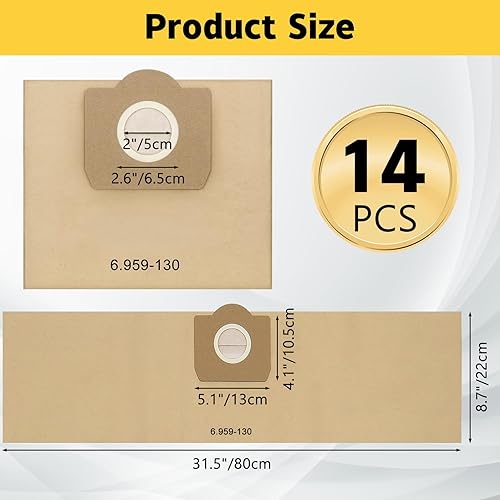 14 Pièces Sac à Poussière Compatible avec Kärcher WD3 6.959-130.0, Sacs de Rechange pour Aspirateur Compatible avec Kärcher WD3 1629, MV3 A2201, A2204, A2504, A2554, A2251, A2604, WD 3 Premium - Nail Gallerys