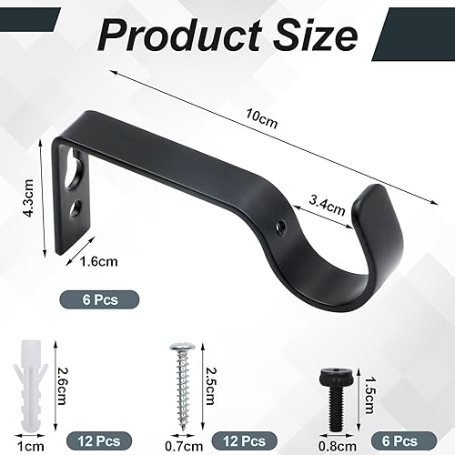 ZOCONE Lot de 6 supports de tringle à rideaux robustes noirs de 28 à 35 mm, supports de tringle à rideaux en métal avec vis pour tringles à rideaux - Nail Gallerys