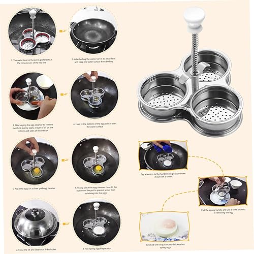 Cuissier d'oeuf poché Poacher en acier inoxydable Poached Egg Maker avec 3 tasses pour le petit-déjeuner Cuiseur à œufs en acier inoxydable, cuiseur à vapeur - Nail Gallerys