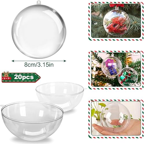 Sugfay Lot de 20 Boule de Noël Transparente,8cm Boule Plastique Transparente,Boule Transparente à remplir en Plastique Décoration Suspension pour Noël Sapin Mariage Ornements Décoratifs pour Chambre - Nail Gallerys