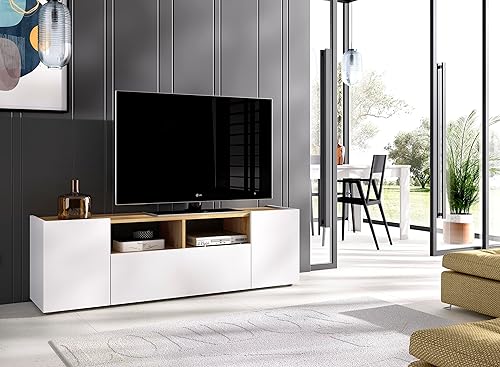 DEKIT GRUPO RIMOBEL Isola Meuble TV Basse, Melamine, Blanc et Nordic, 44 x 142 x 35 cm - Nail Gallerys