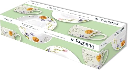 Tognana Audrey Lot de 6 tasses à café avec assiette, New Bone China, multicolore - Nail Gallerys