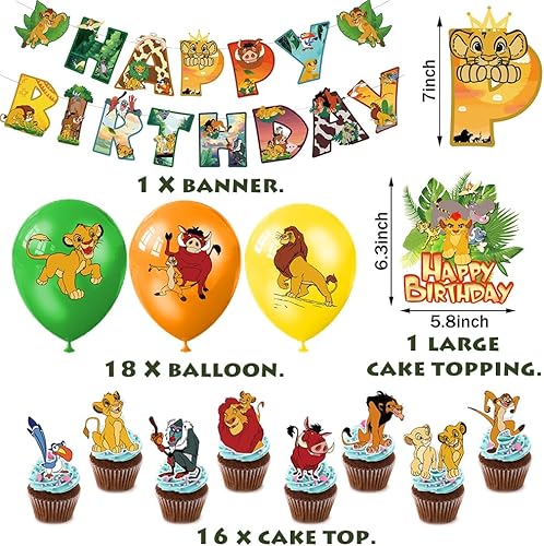 36PCS Le Roi Lion Party Decoration Le Roi Lion Birthday Party Balloon Set Le Roi Lion Tirant Le Slip Gâteau De Gâteau Dans Le Ballon De Traction De Fleur - Nail Gallerys