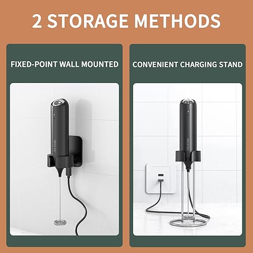 CIRCLE JOY Mousseur à Lait Électrique Rechargeable avec Support Mural en Acier Inoxydable 2 en 1 pour Café, Latte et Cappuccino - Nail Gallerys