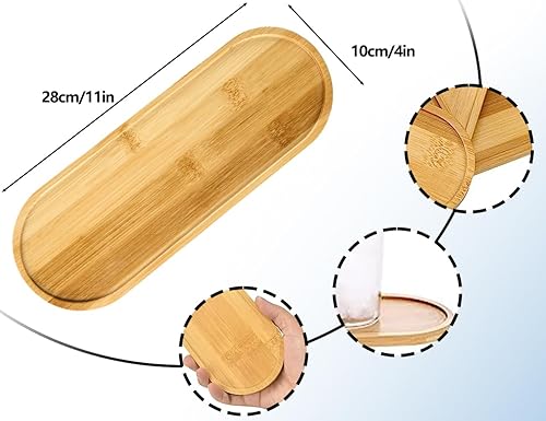 KAPSING 2 pièces grand plateau en bois rond déco plateau bois 28x10cm plateau en bambou pour dessous de verre fruits Pot plantes café gâteau - Nail Gallerys