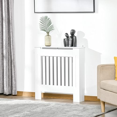 HOMCOM Cache-radiateur couverture radiateur grille d'aération verticale à lattes 78L x 19l x 81H cm en bois Blanc - Nail Gallerys
